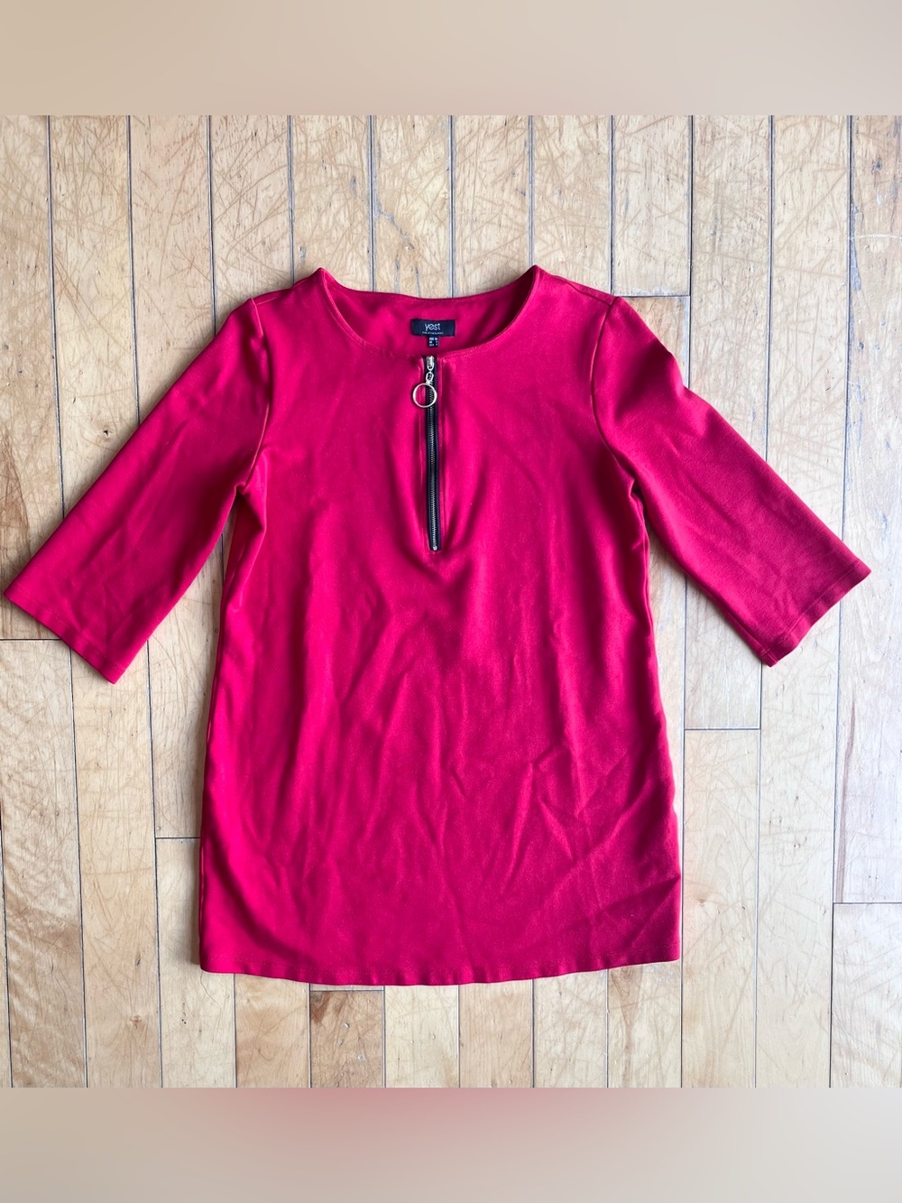 Yest Red Zip‑Front 3/4‑Sleeve Tunic / Mini Dress Size 4
